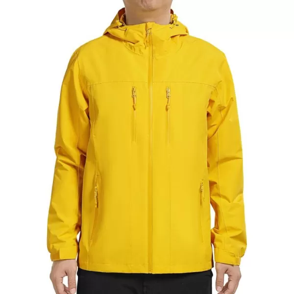 CAMEL CROWN Mens Waterproof Shell Jacket Windbreaker Hooded Rain Coat for Outdoor Hiking Climbing TravelingYellow