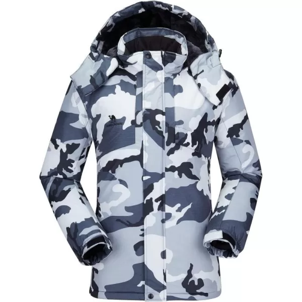 CAMEL CROWN Mens Waterproof Ski Jacket Warm Winter Snow Coat Mountain Windbreaker Hooded Raincoat Snowboarding JacketGrey Camo