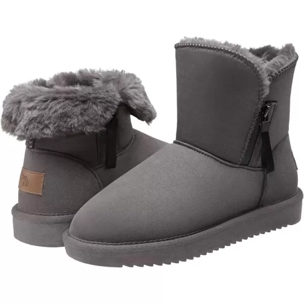 CAMEL CROWN Womens Foldable Snow Boots Warm Fur Winter Boots MidCalf Zipper House Slippers Boots Classic Mini Short Boots for OutdoorGrey