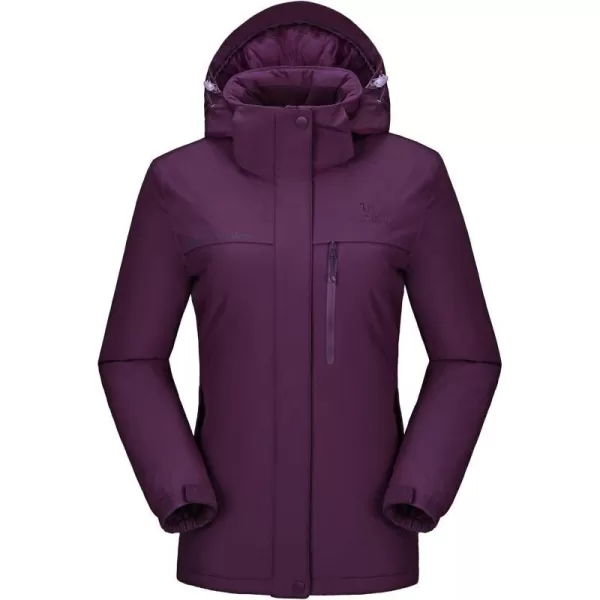 CAMEL CROWN Womens Mountain Snow Waterproof Ski Jacket Detachable Hood Windproof Fleece Parka Rain Jackt Winter CoatDark Purple