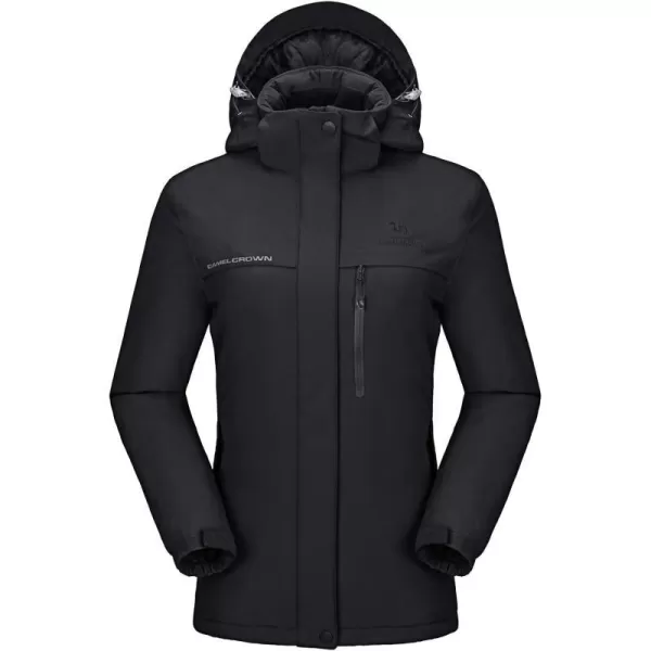 CAMEL CROWN Womens Mountain Snow Waterproof Ski Jacket Detachable Hood Windproof Fleece Parka Rain Jackt Winter CoatNew Black