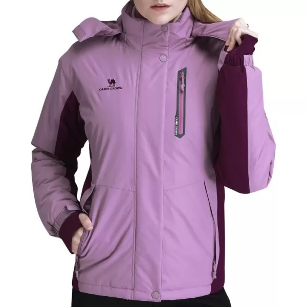 CAMEL CROWN Womens Mountain Snow Waterproof Ski Jacket Detachable Hood Windproof Fleece Parka Rain Jackt Winter CoatPurple