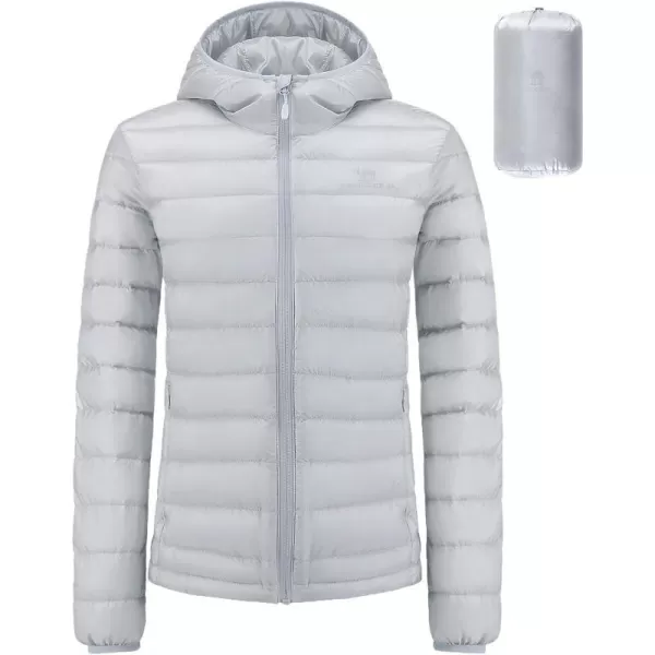 CAMEL CROWN Womens Packable Hooded Down Jacket Ultra Light Insulated Puffer Coat Water ResistantSilver Gray