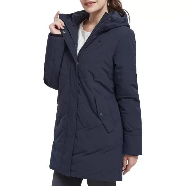 CAMEL CROWN Womens Winter Jacket Hooded Warm Quilted Insulated Puffer Jacket Long Cotton Parka CoatNavy