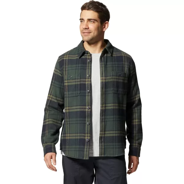 imageMountain Hardwear Mens Plusher Long Sleeve Shirt for Hiking Camping and Casual WearBlack Spruce Bonfire Plaid