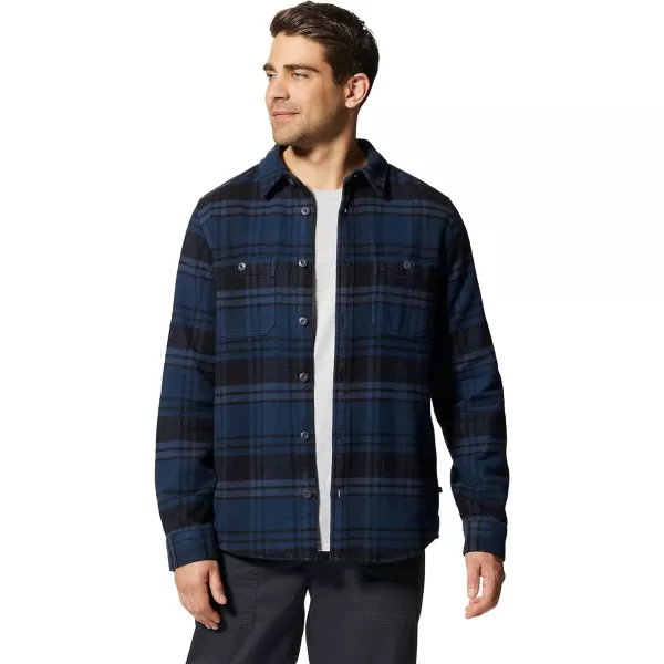 imageMountain Hardwear Mens Plusher Long Sleeve Shirt for Hiking Camping and Casual WearHardwear Navy Bonfire Plaid