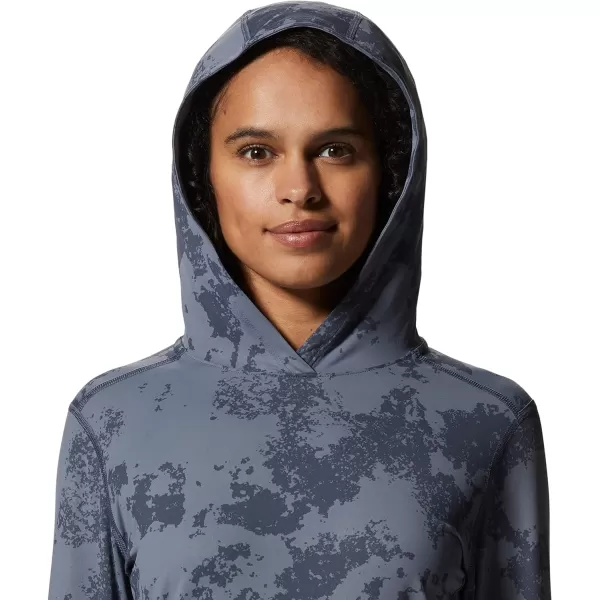 imageMountain Hardwear Womens Crater Lake Long Sleeve Hoody for Hiking Camping Backpacking and Casual WearBlue Slate Scattered Dye Print