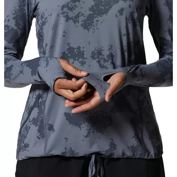 imageMountain Hardwear Womens Crater Lake Long Sleeve Hoody for Hiking Camping Backpacking and Casual WearBlue Slate Scattered Dye Print