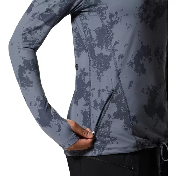 imageMountain Hardwear Womens Crater Lake Long Sleeve Hoody for Hiking Camping Backpacking and Casual WearBlue Slate Scattered Dye Print