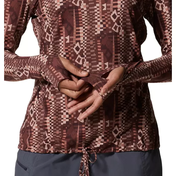 imageMountain Hardwear Womens Crater Lake Long Sleeve Hoody for Hiking Camping Backpacking and Casual WearWashed Raisin Geo Print