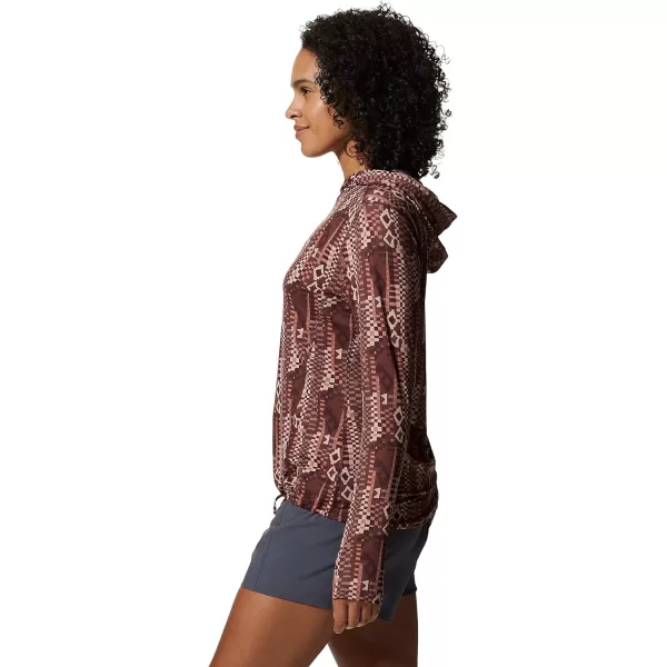 imageMountain Hardwear Womens Crater Lake Long Sleeve Hoody for Hiking Camping Backpacking and Casual WearWashed Raisin Geo Print