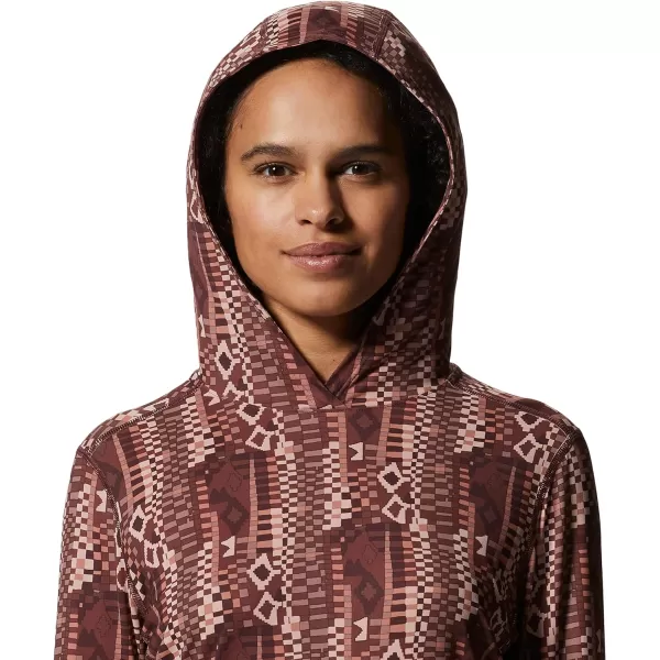 imageMountain Hardwear Womens Crater Lake Long Sleeve Hoody for Hiking Camping Backpacking and Casual WearWashed Raisin Geo Print