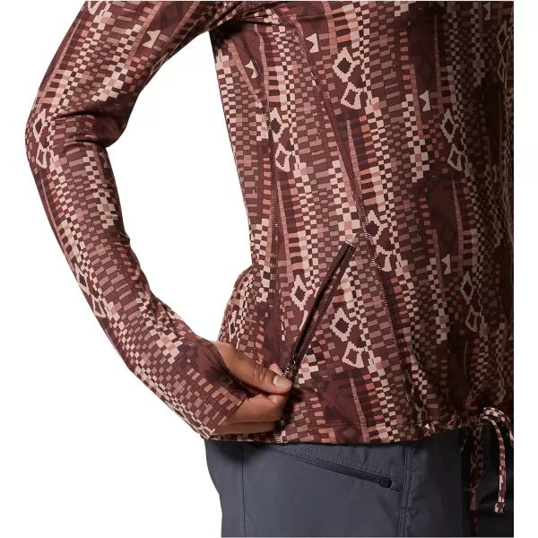 imageMountain Hardwear Womens Crater Lake Long Sleeve Hoody for Hiking Camping Backpacking and Casual WearWashed Raisin Geo Print