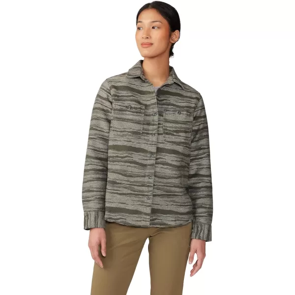 imageMountain Hardwear Womens Granite Peak Long Sleeve Flannel for Camping Travel AprsSki and Everyday WearStone Green Landscape Jacquard