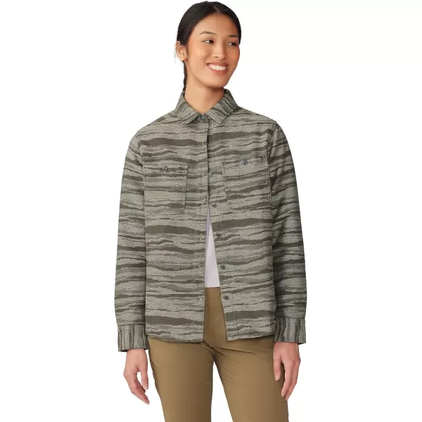 imageMountain Hardwear Womens Granite Peak Long Sleeve Flannel for Camping Travel AprsSki and Everyday WearStone Green Landscape Jacquard
