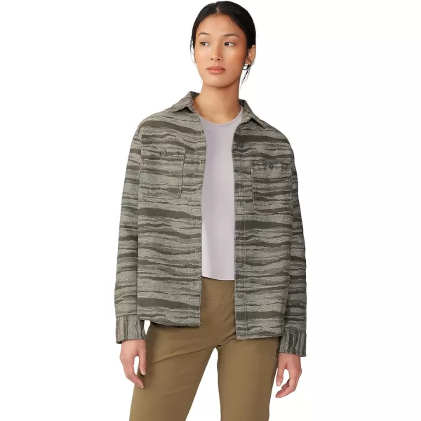 imageMountain Hardwear Womens Granite Peak Long Sleeve Flannel for Camping Travel AprsSki and Everyday WearStone Green Landscape Jacquard
