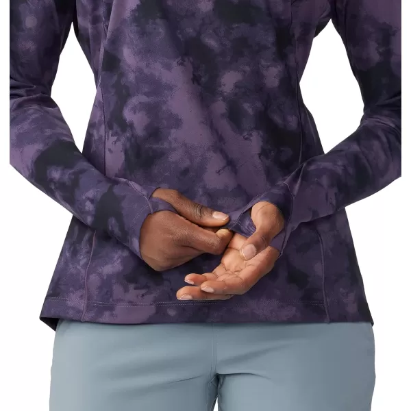 imageMountain Hardwear Womens Mountain Stretch Long Sleeve Crew for Hiking Climbing Skiing and Everyday WearBlurple Ice Dye Print