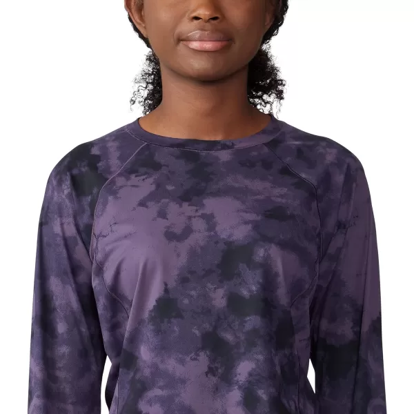 imageMountain Hardwear Womens Mountain Stretch Long Sleeve Crew for Hiking Climbing Skiing and Everyday WearBlurple Ice Dye Print