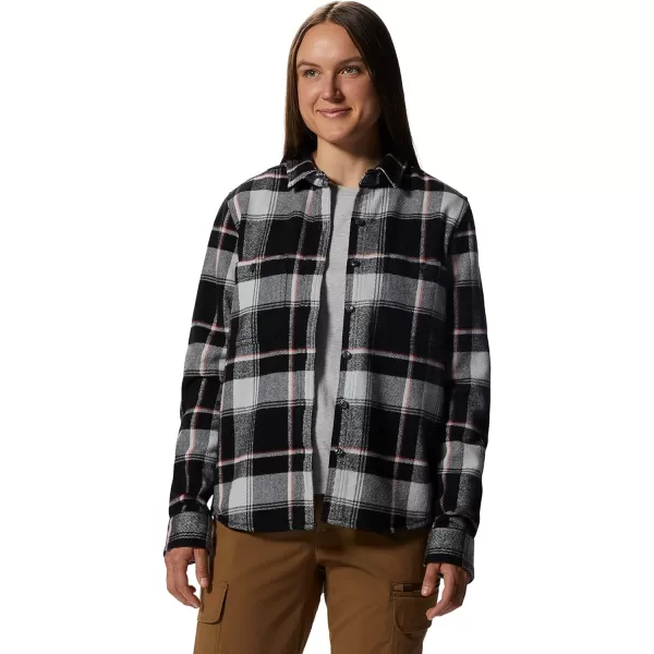 imageMountain Hardwear Womens Plusher Long Sleeve Shirt for Hiking Camping and Casual WearBlack Tartan Plaid
