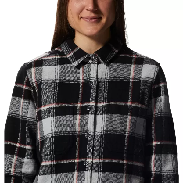 imageMountain Hardwear Womens Plusher Long Sleeve Shirt for Hiking Camping and Casual WearBlack Tartan Plaid