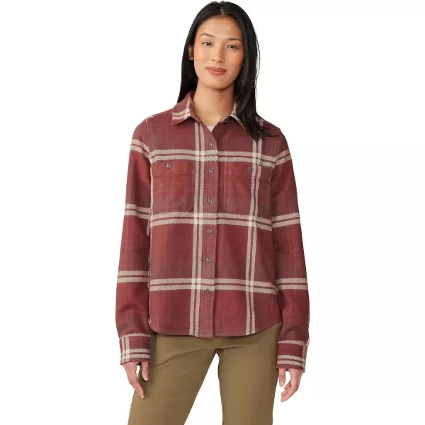 imageMountain Hardwear Womens Plusher Long Sleeve Shirt for Hiking Camping and Casual WearClay Earth Plaid Print