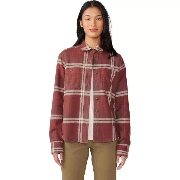 imageMountain Hardwear Womens Plusher Long Sleeve Shirt for Hiking Camping and Casual WearClay Earth Plaid Print