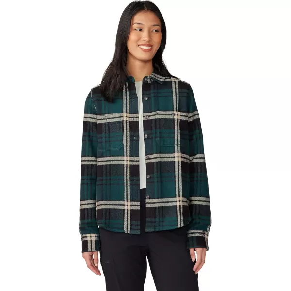 imageMountain Hardwear Womens Plusher Long Sleeve Shirt for Hiking Camping and Casual WearDark Marsh Plaid Print