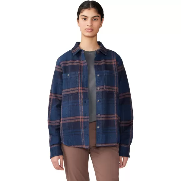imageMountain Hardwear Womens Plusher Long Sleeve Shirt for Hiking Camping and Casual WearDark Zinc Plaid Print