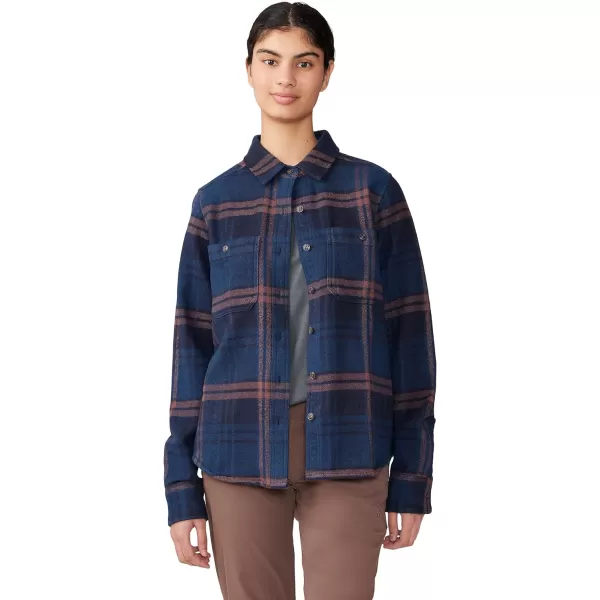 imageMountain Hardwear Womens Plusher Long Sleeve Shirt for Hiking Camping and Casual WearDark Zinc Plaid Print