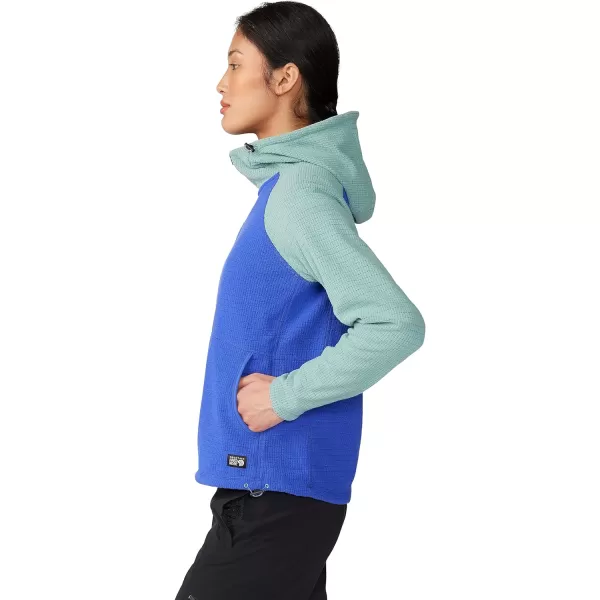imageMountain Hardwear Womens Summit Grid Half Zip Hoody for Backpacking Hiking and Camping  Lightweight and InsulatedBlue PrintLichen Green
