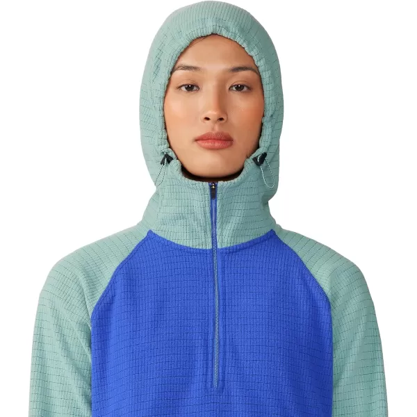 imageMountain Hardwear Womens Summit Grid Half Zip Hoody for Backpacking Hiking and Camping  Lightweight and InsulatedBlue PrintLichen Green