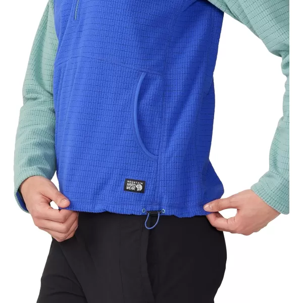 imageMountain Hardwear Womens Summit Grid Half Zip Hoody for Backpacking Hiking and Camping  Lightweight and InsulatedBlue PrintLichen Green