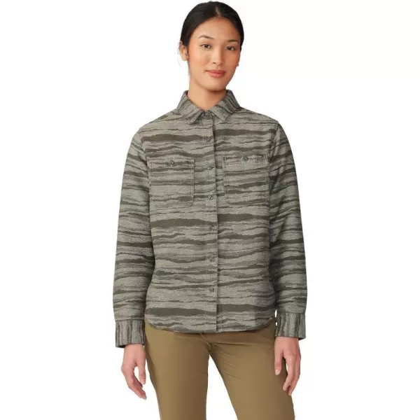imageMountain Hardwear Womens Granite Peak Long Sleeve Flannel for Camping Travel AprsSki and Everyday WearStone Green Landscape Jacquard