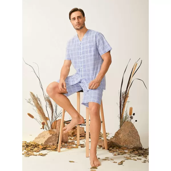 DAVID ARCHY Men's Lightweight Sleepwear Woven Cotton Button-Down Short Sleeve Pajamas Set Summer Loungewear