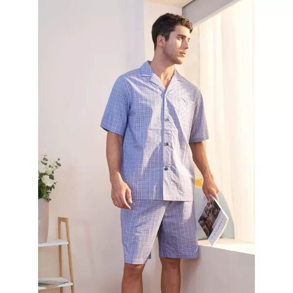 DAVID ARCHY Men's Lightweight Sleepwear Woven Cotton Button-Down Short Sleeve Pajamas Set Summer Loungewear