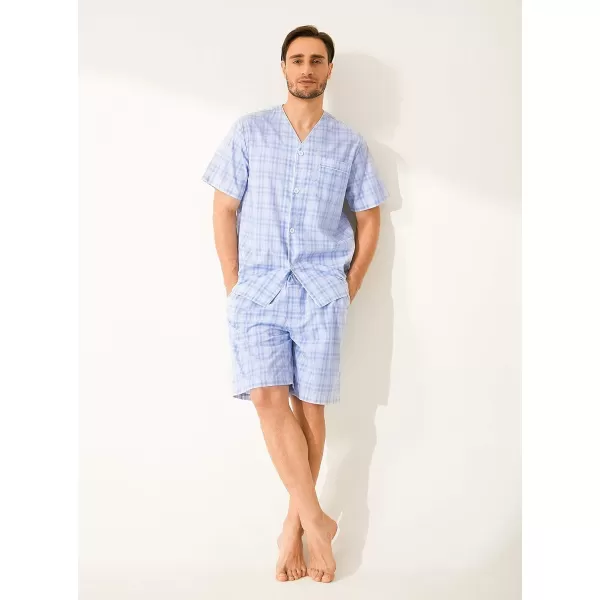 DAVID ARCHY Men's Lightweight Sleepwear Woven Cotton Button-Down Short Sleeve Pajamas Set Summer Loungewear