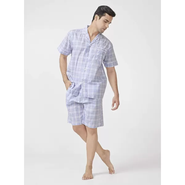 DAVID ARCHY Men's Lightweight Sleepwear Woven Cotton Button-Down Short Sleeve Pajamas Set Summer Loungewear