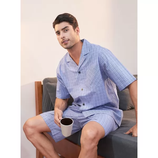 DAVID ARCHY Men's Lightweight Sleepwear Woven Cotton Button-Down Short Sleeve Pajamas Set Summer Loungewear