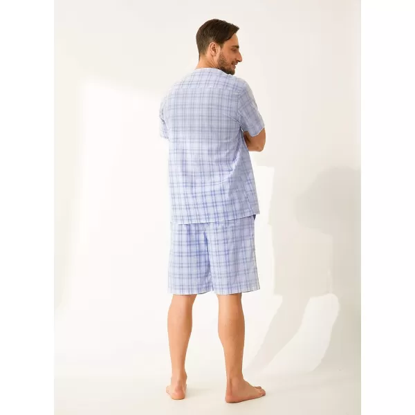 DAVID ARCHY Men's Lightweight Sleepwear Woven Cotton Button-Down Short Sleeve Pajamas Set Summer Loungewear