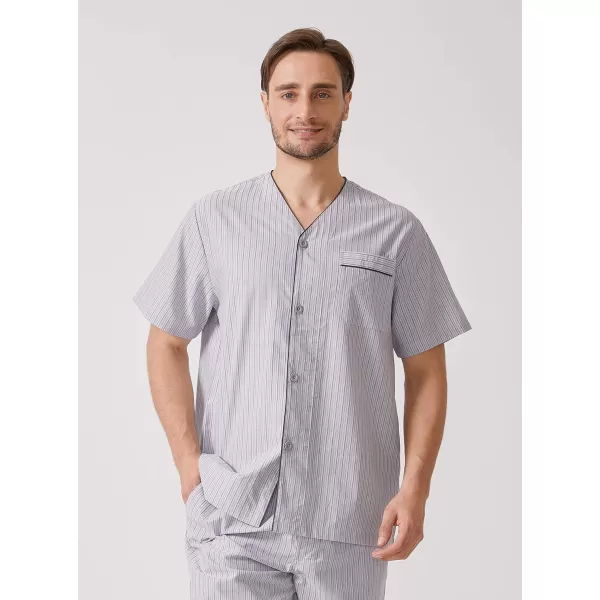 DAVID ARCHY Men's Lightweight Sleepwear Woven Cotton Button-Down Short Sleeve Pajamas Set Summer Loungewear