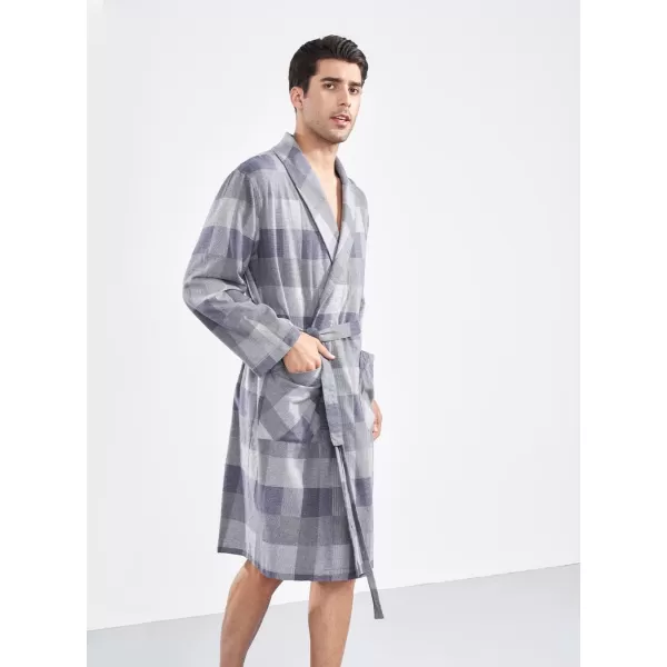 DAVID ARCHY Men's Summer Lightweight Robe Soft Flannel Cotton Bathrobe for Hotel Spa Shawl Collar Housecoat