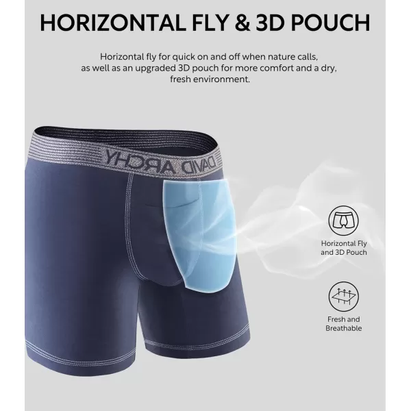 DAVID ARCHY Mens Underwear Soft Breathable Cotton Moisture-Wicking Boxer Briefs with Horizontal Fly 3 Pack