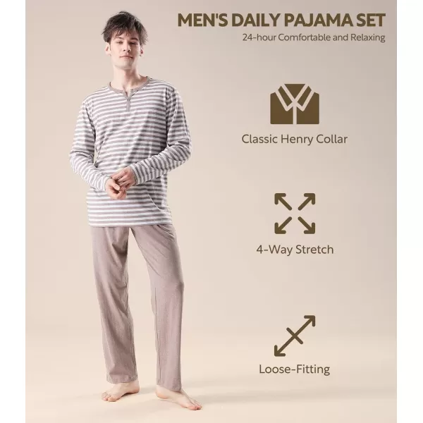 Men's Cotton PJs Heather Striped Sleepwear Lounge Wear Top &amp; Bottom Pajama Set