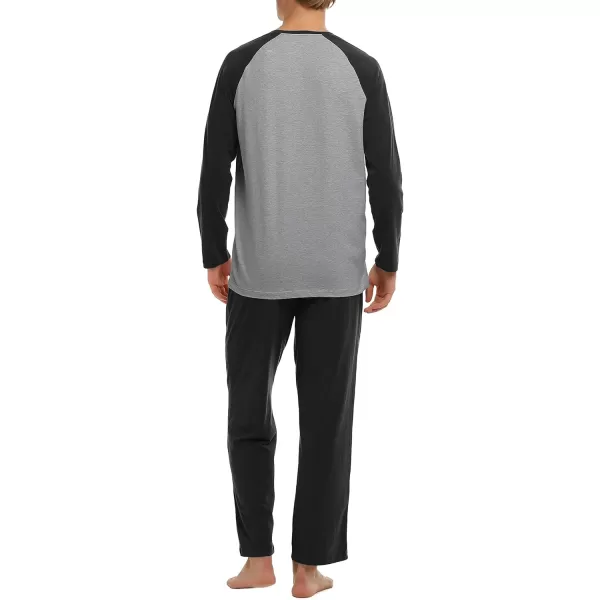 Men's Cotton Raglan Sleepwear Long Sleeve Top &amp; Bottom Pajama Lounge Set