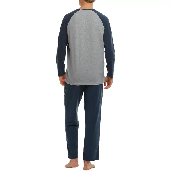 Men's Cotton Raglan Sleepwear Long Sleeve Top &amp; Bottom Pajama Lounge Set