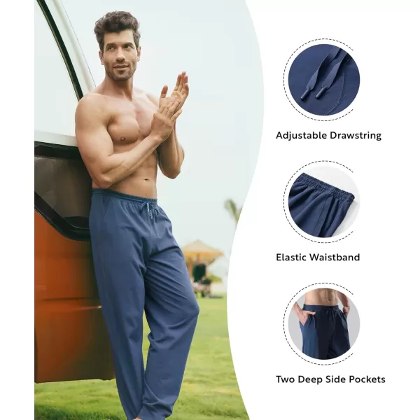 Mens Cotton Sleepwear Pajamas Pants Soft Long Bottoms, Drawstring Waist with Pockets Loungewear for Men 2 Pack