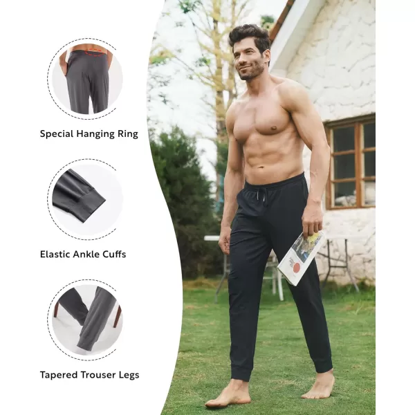 Mens Cotton Sleepwear Pajamas Pants Soft Long Bottoms, Drawstring Waist with Pockets Loungewear for Men 2 Pack