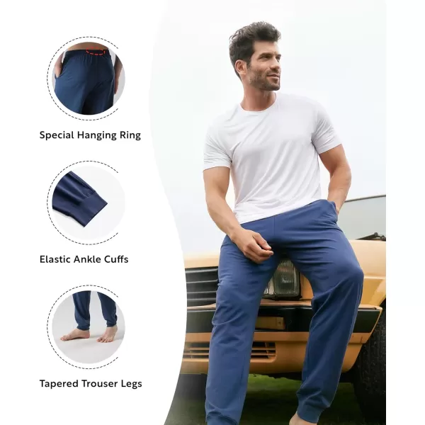 Mens Cotton Sleepwear Pajamas Pants Soft Long Bottoms, Drawstring Waist with Pockets Loungewear for Men 2 Pack