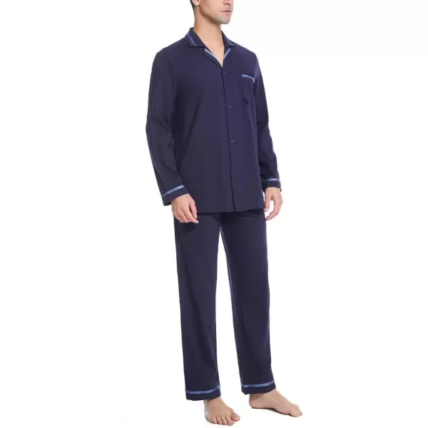 Men's Pajama Set Mercerized Cotton Sleepwear Long Sleeve Top &amp; Bottom Loungewear PJs