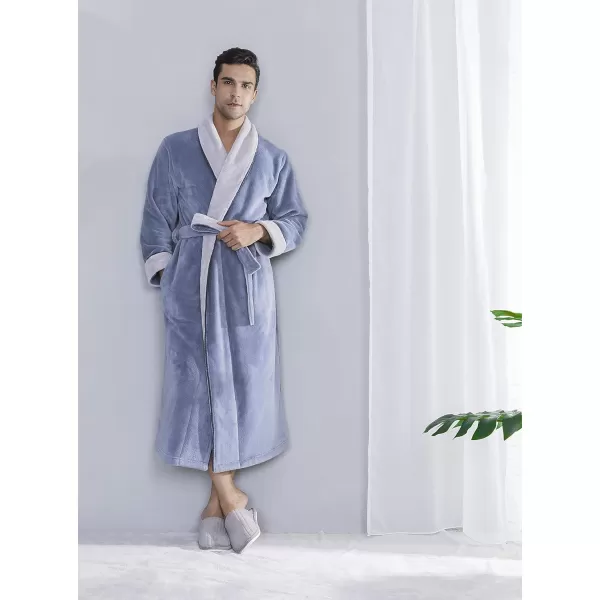 Men's Robe, Warm and Soft Cozy Coral Plush Fleece Long Bathrobe